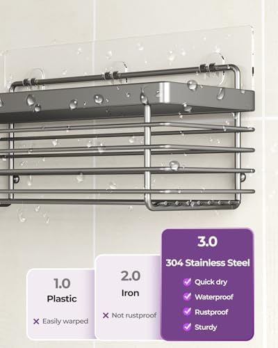 Shower Caddy Adhesive 3 Pack Stainless Steel Storage Organizers-Grey