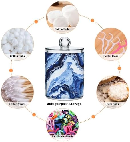 MNSRUU 2 Pack Qtip Holder Organizer Dispenser Blue Marbling Bathroom Storage Canister Cotton Ball Holder Bathroom Containers for Cotton Swabs/Pads/Floss