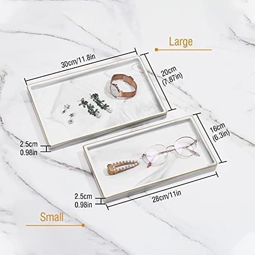 Shinowa Ceramic Vanity Tray, Bathroom Counter Tray Marble Finish