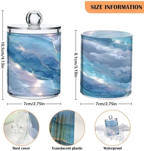 MNSRUU 4 Pack Qtip Holder Organizer Dispenser Abstract Blue Marble Bathroom Containers Bathroom Vanity Storage Canister Apothecary Jars for Cotton Swabs/Pads/Floss