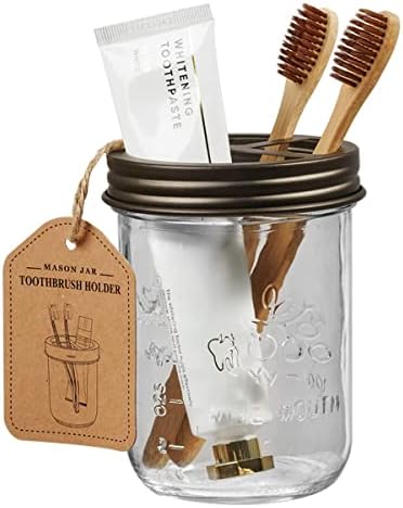 Amolliar Mason Jar Bathroom Accessories Set, 4Pcs Glass Rustic Bathroom Set