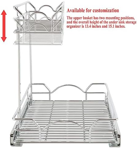 OCG Under Sink Cabinet Organizer Two Tier Pull Out Shelf (14.75W x 21D), Under Sink Sliding Shelf for Kitchen Bathroom Cabinet 2 Tier Chrome