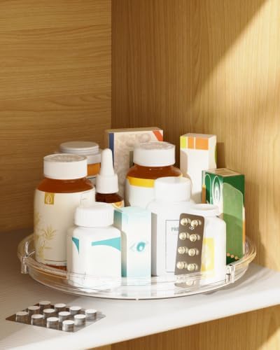 LAMU 4 Pack Lazy Susan Organizer 9 inch Lazy Susan Turntable for Cabinet, Rotating Spice Organization for Cabinet, Kitchen, Table Top, Countertop, Pantry Fridge Organizers and Storage, Clear
