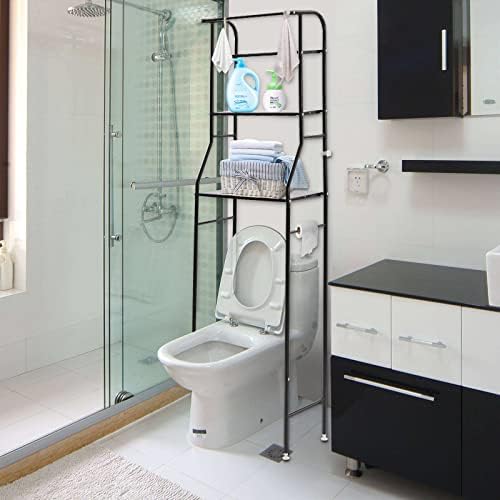 3-Tier Toilet Storage Rack, Toilet Rack, Bathroom Corner Stand, Bathroom Cabinet Tower Shelf for Bathroom Kitchen Balcony, Black