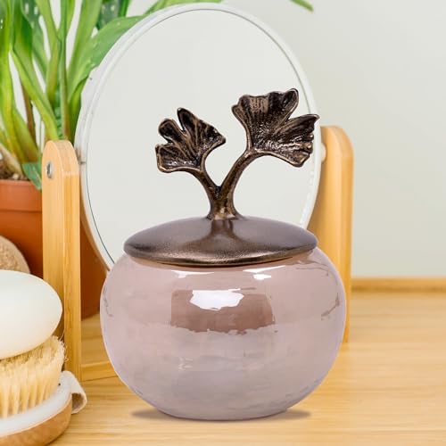 Decozen Qtip Holder and Cotton Jar with Lid - Elegant Glass and Metal Organizer for Decorative Kitchen Home Decor Bath Accessories Countertop Bedroom Glass Jar Lid Organizer, Christmas Decorations