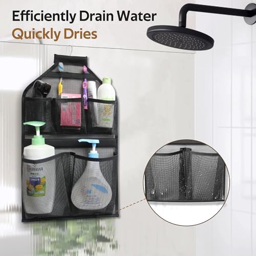 MISSLO Bathroom Shower Organizer Mesh Hanging Shower Caddy with Rotatable Hanger (Black)