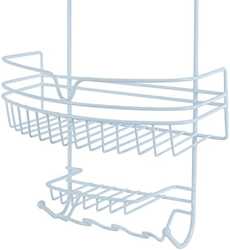 Bath Bliss Head Shower Caddy, 2 Large Baskets, Soap Dish Holder, 6 Accessory Hooks, Moisture & Rust Resistant, White, 4007-WHT