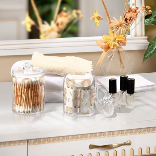 2 Pack Qtip Holder Organizer Dispenser Bears Bathroom Storage Canister Cotton Ball Holder Container for Cotton Pads/Swabs/Floss
