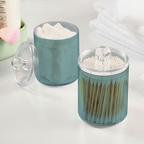 DOMIKING Teal 2 Pack Cotton Swab Holder Dispenser Plastic Jar Bathroom Storage Canister Acrylic Containers for Cotton Swab Pads
