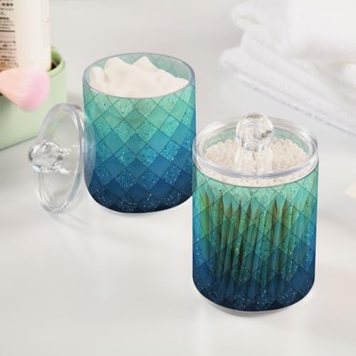 MNSRUU 2 Pack Qtip Holder Organizer Dispenser Marble Hexagon with Tropical Plants Bathroom Storage Canister Cotton Ball Holder Bathroom Containers for Cotton Swabs/Pads/Floss