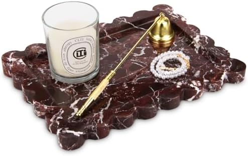 Scalloped Marble Decorative Tray, Rosso Lepanto, 10.8 * 8