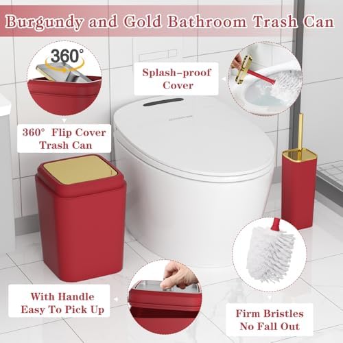 XLHOMO Bathroom Set, Red Bathroom Accessories, 9PC Burgundy Bathroom Set