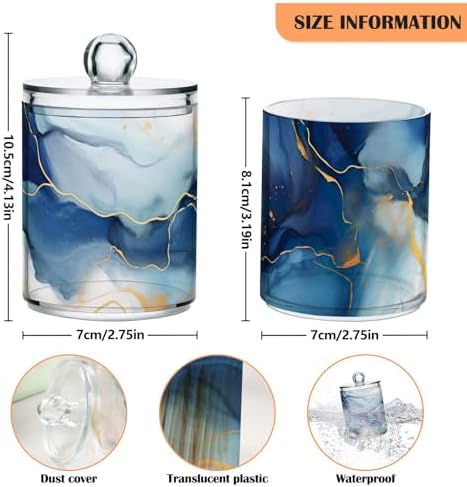 2 Pack Qtip Holder Dispenser with Lids, Watercolor Blue Gold Marble Plastic Storage Containers,Bathroom Canisters Organizer for Cotton Ball, Cottons Swab, Cotton Round Pads, Floss 21215195