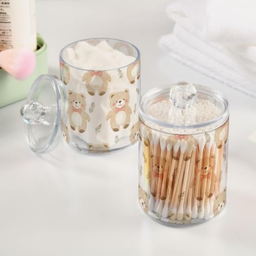 2 Pack Qtip Holder Organizer Dispenser Bears Bathroom Storage Canister Cotton Ball Holder Container for Cotton Pads/Swabs/Floss
