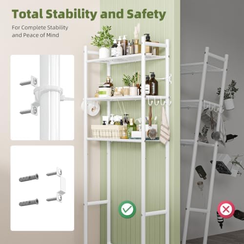 Simple Trending 3-Tier Over Toilet Storage Rack with Paper Holder & Hooks