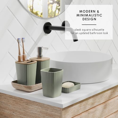 Clara Clark Bathroom Accessories Set - Bathroom Set, Bathroom Accessory Set, Shower Curtain Set, Toilet Brush, Trash Can & Soap Dispenser - Sage Green - 20PC