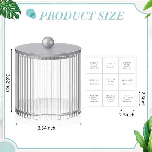 6 Pcs Plastic Holder Dispenser Bathroom Jars with Bamboo Lids, Silver