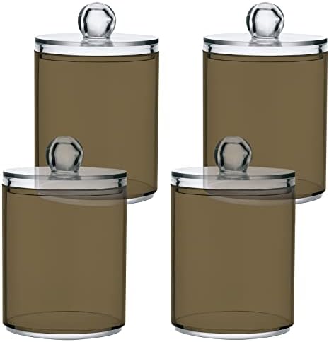 SHJI Tan Qtip Holder Organizer Dispenser Cotton Swabs Cans Plastic Jars with Lid Set 4 Pack Bathroom Storage Canister for Cotton Ball Floss Cotton Pads