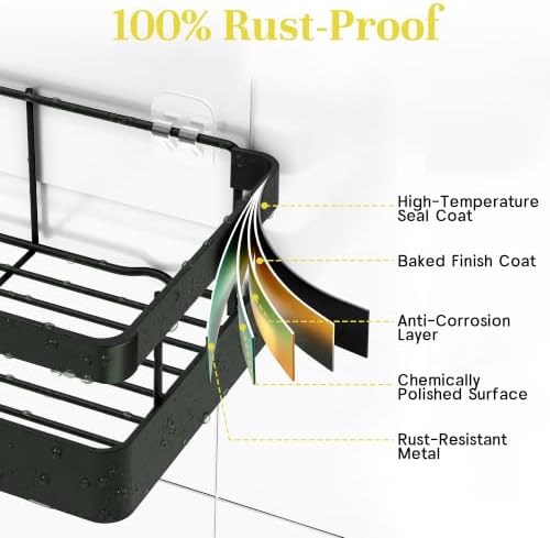 Heavy-Duty Adhesive Shower Rack, Dark Gray Storage