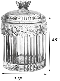 Decorative Glass Jar with Lid, Clear Apothecary Jar Crystal Canister Jar Bathroom Vanity Organizer for Cotton Ball & Swab, Cotton Pads, Hair Band, Jewelry, Tea and Candy Storage