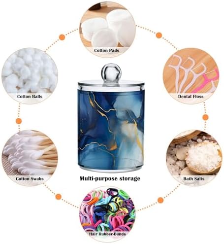 4 Pack Qtip Holder Dispenser with Lids, Watercolor Blue Gold Marble Plastic Storage Containers,Bathroom Canisters Organizer for Cotton Ball, Swab, Round Pads, Floss 21215195