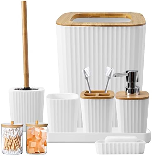 XLHOMO Bathroom Accessory Set, 9-Piece White Bathroom Set with Trash Can