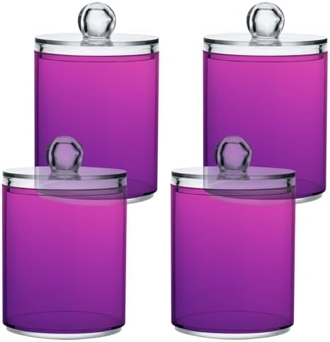 Gredecor 4 Pack Gradient Purple Qtip Holder Organizer Dispenser Clear Bathroom Storage Canister Cotton Ball Holder Bathroom Containers for Cotton Swabs/Pads/Floss