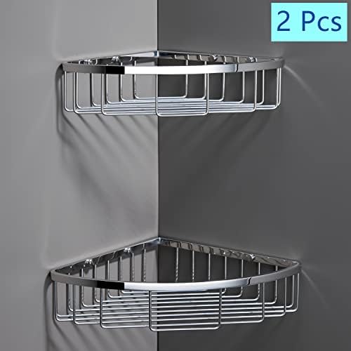 Corner Shower Caddy Organizer, SUS304 Stainless Steel Heavy Duty Rust-Proof Shelf Shampoo Holder, Wall Mounted Storage Rack for Bathroom Kitchen, 2 Packs Polished Chrome