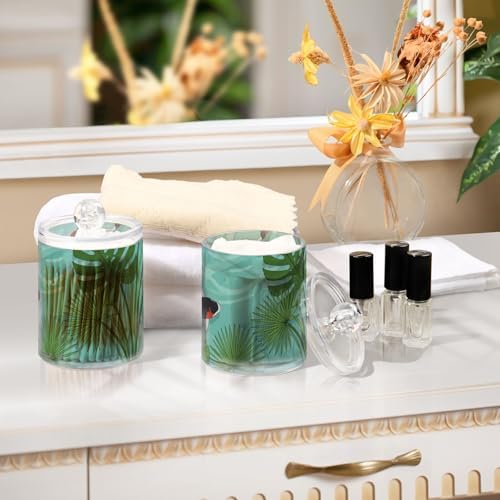 MNSRUU 4 Pack Qtip Holder Organizer Dispenser Watercolor Koi and Lotus Bathroom Containers Bathroom Vanity Storage Canister Apothecary Jars for Cotton Swabs/Pads/Floss