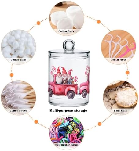 2 Pack Qtip Holder Dispenser with Lids, Valentines Gnomes Pickup Truck Plastic Storage Containers,Bathroom Canisters Organizer for Cotton Ball, Cotton Swab, Cotton Round Pads, Floss 21217890