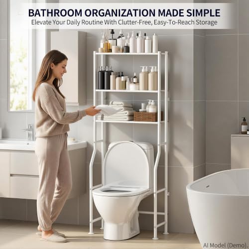 3-Tier Over Toilet Storage, Anti-Tip, 64" H, White