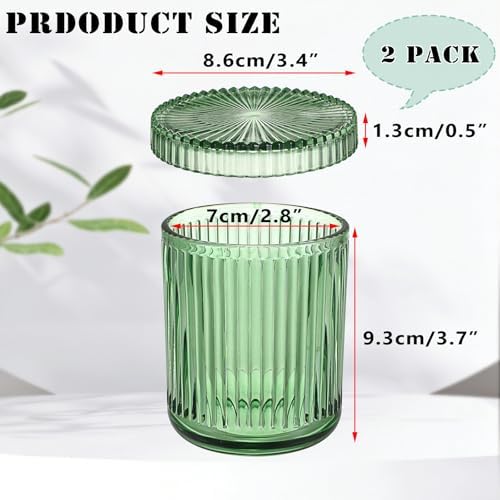 Hipiwe 2 Pcs Qtip Apothecary Jars with Lid Green Glass Bathroom Dispenser