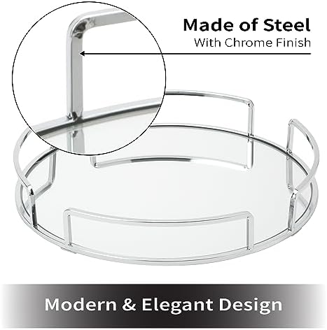 Home Details Mirrored Vanity Tray | Dimensions : 12.99" L x 12.99" W x 2.05" H | Glass Base | Great for Cosmetics | Jewelry | Toiletries | Organization | Chrome