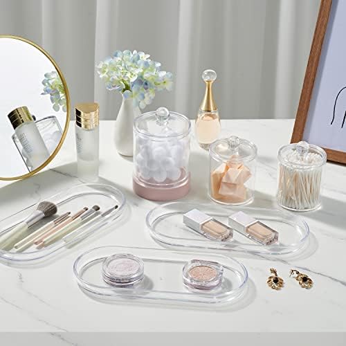SheeChung Acrylic Vanity Tray, 2 Pack, Clear, 9.65 in x 4.5 in x 0.79 in, Catchall Tray, Countertop Sink Tray Dispenser, Sturdy Holder for Cabinet, Shelf, Cupboard, or Closet Organization