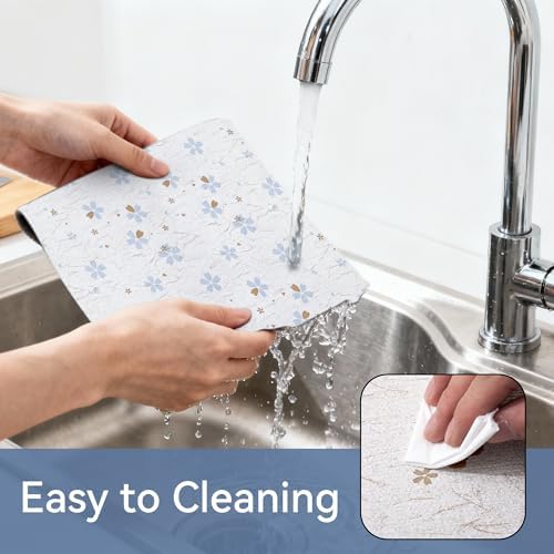 FIFTY FEET 18"x96" Non-Adhesive Shelf Liner for Kitchen Cabinets and Drawers, Washable Non-Slip PVC Cabinet Liner (White Floral)(6 Roll)