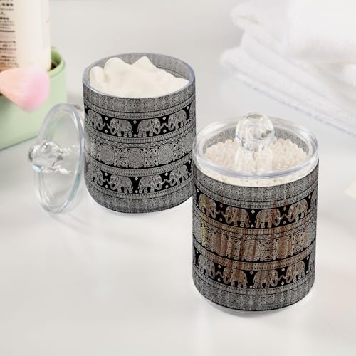 MNSRUU 2 Pack Qtip Holder Organizer Dispenser African Tribal Elephant Bathroom Storage Canister Cotton Ball Holder Bathroom Containers for Cotton Swabs/Pads/Floss