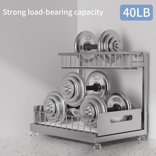 Saydear 2-Pack L-Shaped Under Sink Organizer, 2-Tier Pull-out Cabinet Rack
