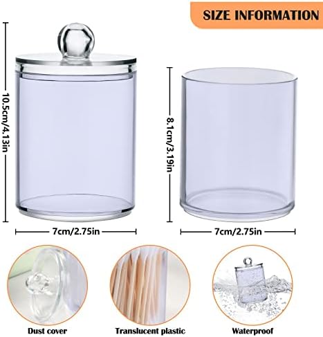 SHJI Lavender Qtip Holder Organizer Dispenser Cotton Swabs Cans Plastic Jars with Lid Set 2 Pack Bathroom Storage Canister for Cotton Ball Floss Cotton Pads