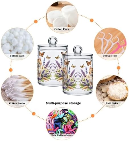 MNSRUU 4 Pack Qtip Holder Organizer Dispenser Cute Ginger Kitten and Flowers Pink Bathroom Storage Canister Cotton Ball Holder Bathroom Containers for Cotton Swabs/Pads/Floss