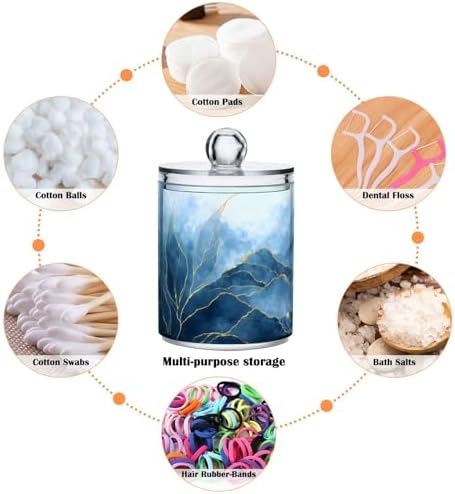 MNSRUU 4 Pack Qtip Holder Organizer Dispenser Blue Watercolor Marble Bathroom Containers Bathroom Vanity Storage Canister Apothecary Jars for Cotton Swabs/Pads/Floss