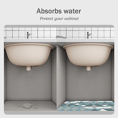Under The Sink Mat, 24 X 36 in, Durable & Waterproof Premium Mats to Protect Kitchen & Bathroom Cabinets, Absorbent & Easy to Clean Shelf Liner(Blue & White)