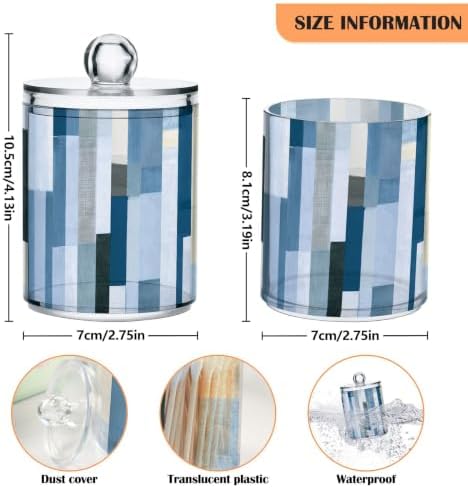 Fustylead 2 Pack Blue Stripe Qtip Holder Dispensers, Bathroom Storage Canister Plastic Apothecary Jar Set for Cotton Swabs, Ball, Pads, Floss