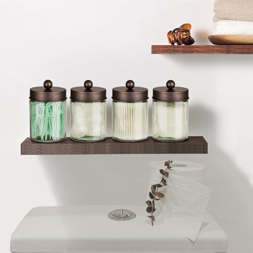 Amolliar Green Glass Apothecary Jar, Qtip Holder for Bathroom, Bronze 2Pack