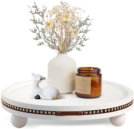 Round Wooden Decorative Tray Coffee Table Tray Home Decor 11.8" White