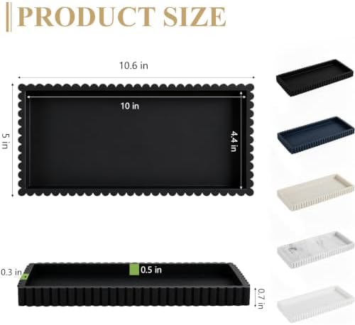 Silicone Bathroom Tray Vanity Tray Kitchen Counter Decor, Medium, Black