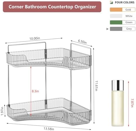 2 Tier Corner Bathroom Counter Organizer Bathroom Countertop Shelf Makeup Organizer for Vanity Perfume Tray for Corner Storage (Grey)