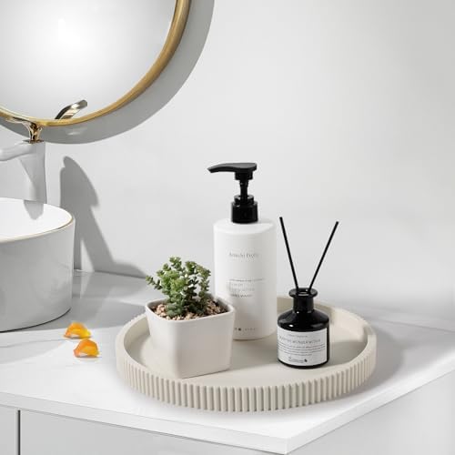 Silicone Bathroom Tray Round Perfume Tray Coffee Table Decor, 10" Beige