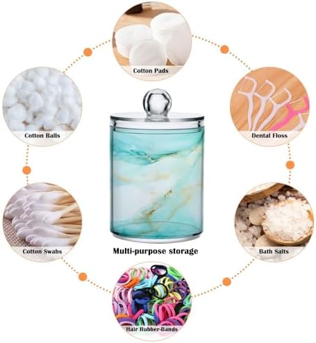 MNSRUU 4 Pack Qtip Holder Organizer Dispenser Teal Blue Cracked Marble Bathroom Containers Bathroom Vanity Storage Canister Apothecary Jars for Cotton Swabs/Pads/Floss