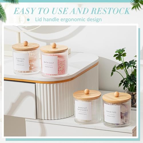 6 Pcs Plastic Holder Dispenser Bathroom Jars with Bamboo Lids, Wood Color