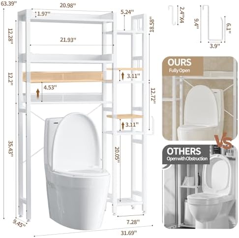 Housolution 7 Tier Over the Toilet Storage with 2 Drawers, White